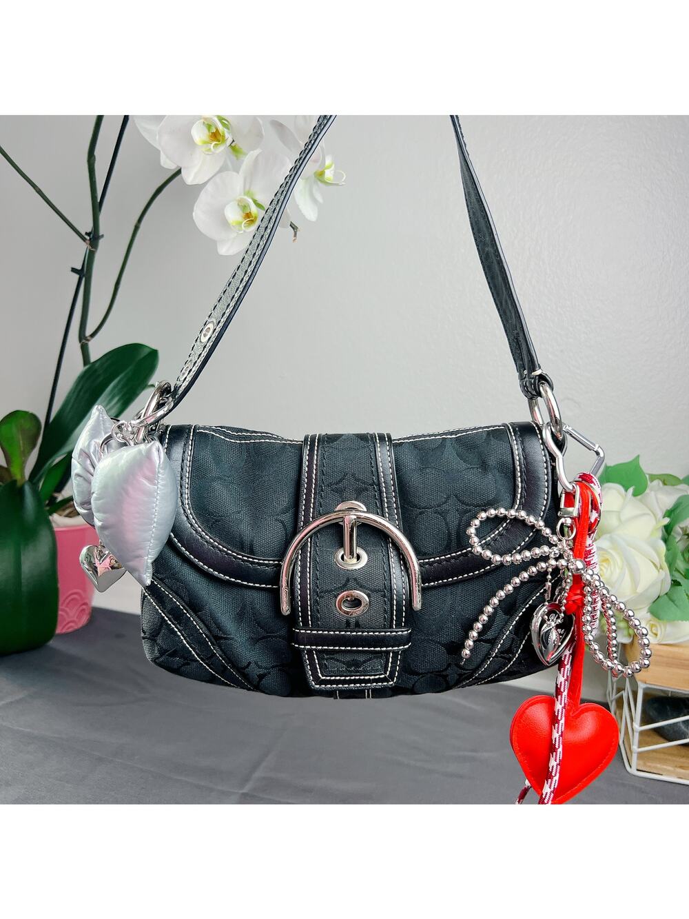 Coach Vintage Soho Signature Flap Shoulder Bag Black 10296